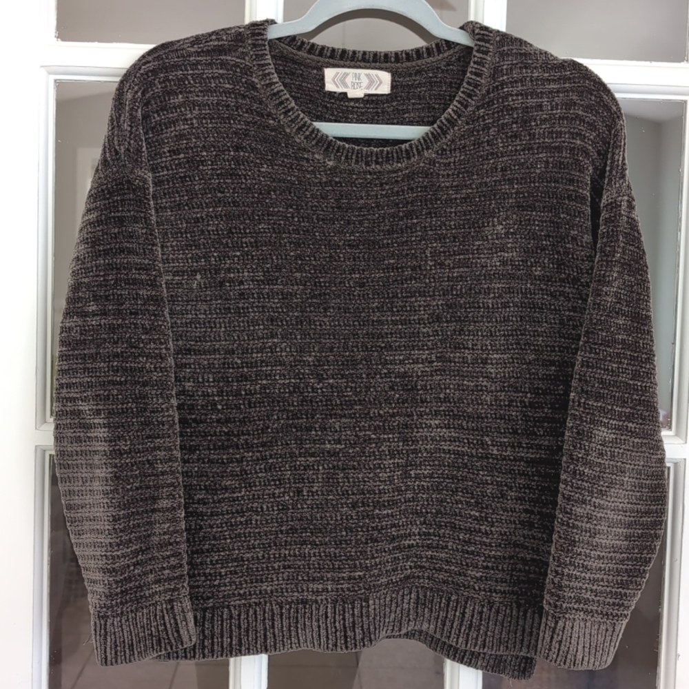 Women's XS Pink Rose Chenille Dark Green Sweater Soft Cozy Fall Winter